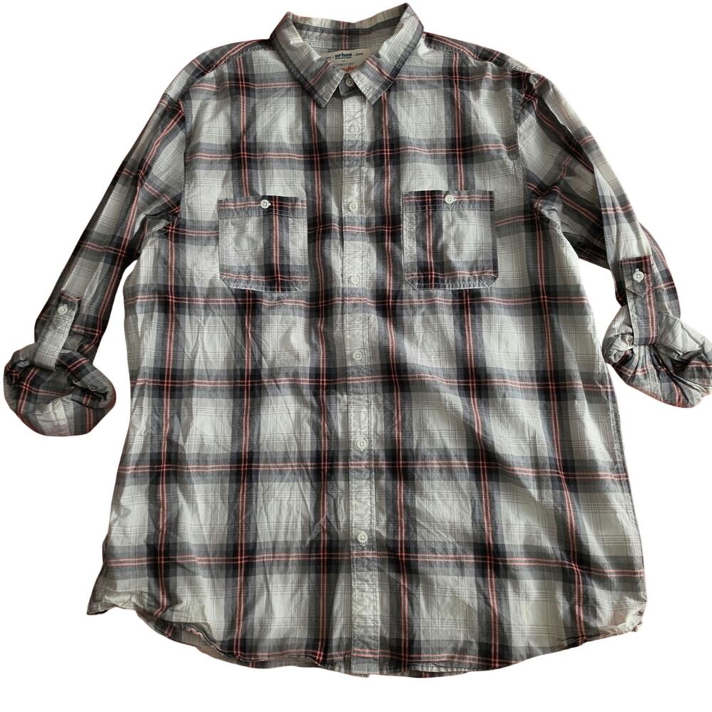 Urban Pipeline Grey Plaid Roll-Tab Long Sleeve Shirt – Size XXL